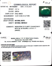 4.57/CT Natural Panna Stone with Govt. Lab Certificate-3441